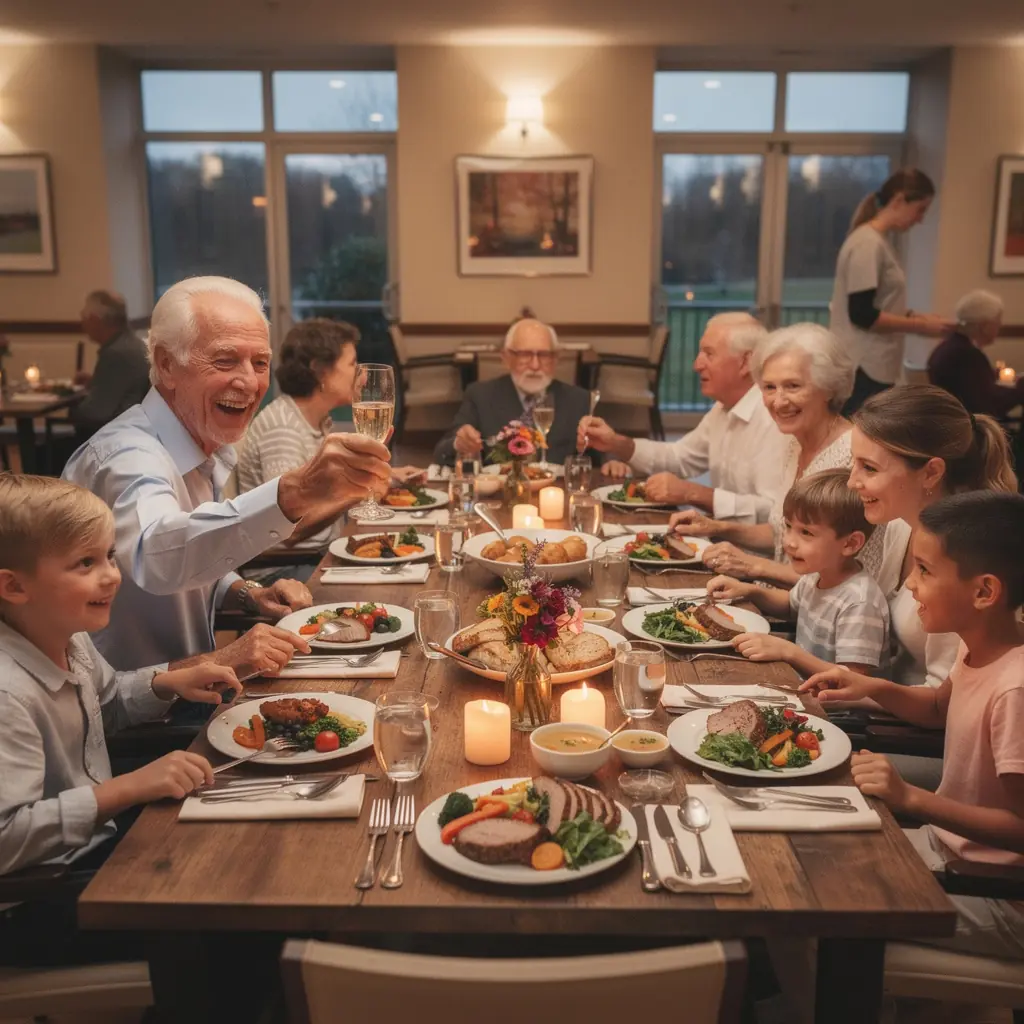 Šeima planuoja kartu su vaikais ir senjorais, dalyvaujant veiklose.